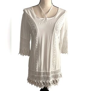 Women’s solitaire swim cover up size medium crochet lace boho white beach pool
